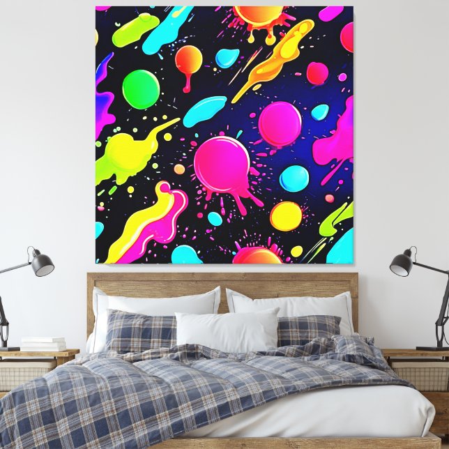 Neon Paint Splatter Design Canvas Print (Insitu(Bedroom))