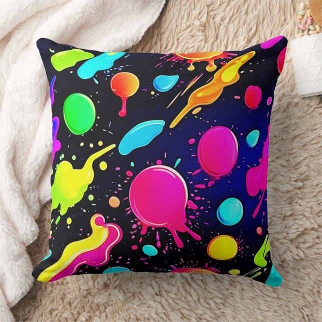 Neon Paint Splatter Design Cushion (Blanket)