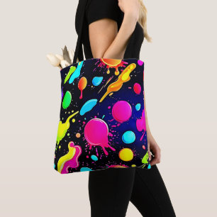 Neon Paint Splatter Design Tote Bag