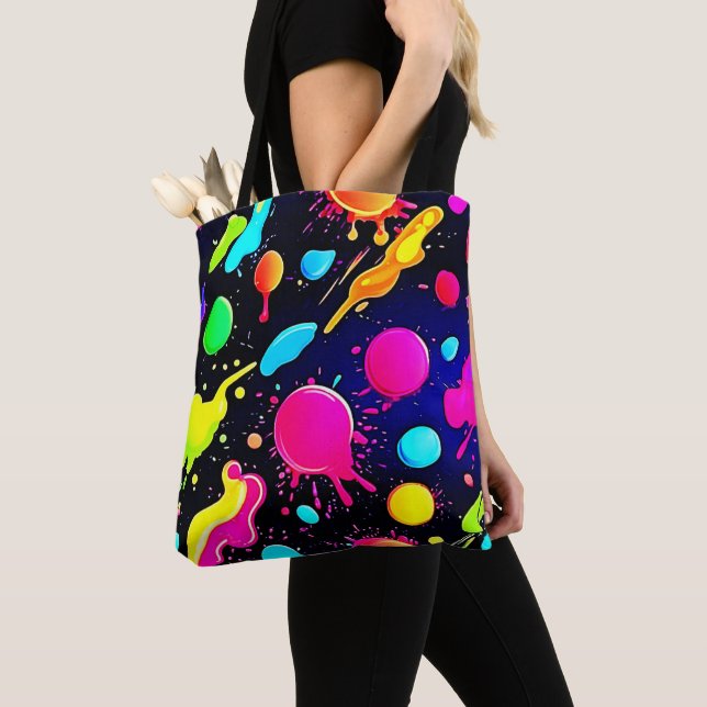 Neon Paint Splatter Design Tote Bag (Close Up)