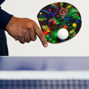 Neon Paint Splatter Lights Swirls Stars Ping Pong Paddle