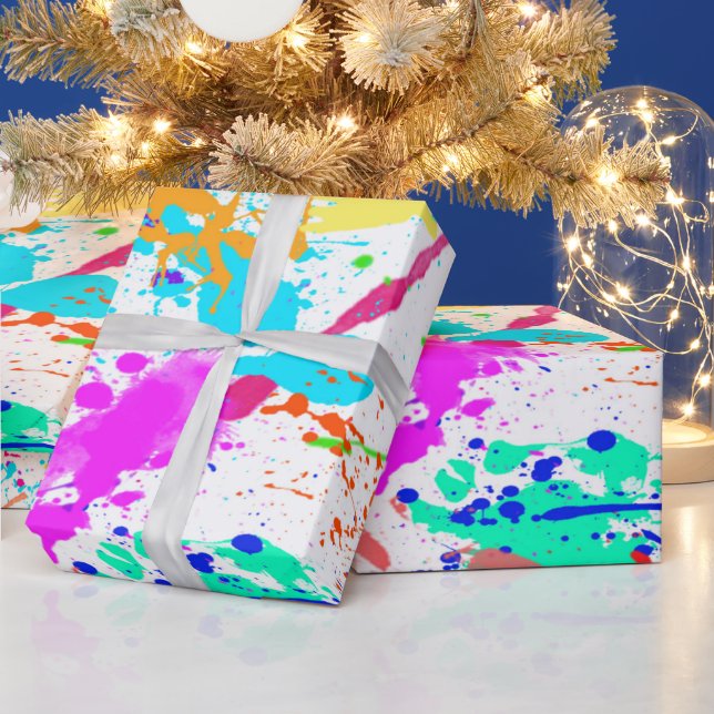 Neon Paint Splatter Modern Colourful Wrapping Paper (Holidays)