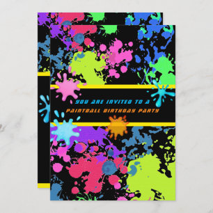   Neon Paint Splatter Paintball Invitation