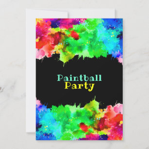 Neon Paint Splatter, Paintball Party Invitation