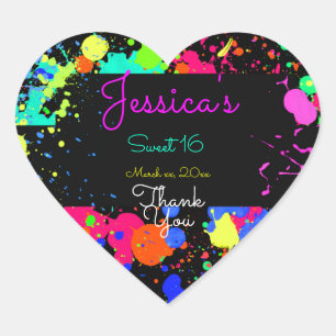 Neon, Paint Splatter, Sweet Sixteen, Bat Mitzvah Heart Sticker