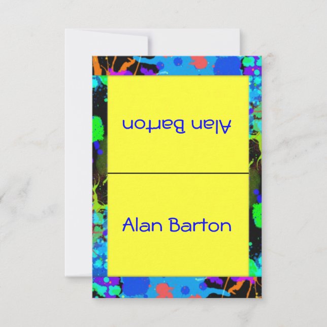 Neon Paint Splatter Table Place Cards (Front)