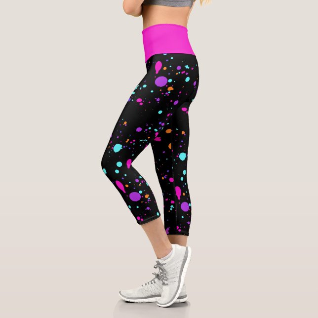Neon Paint Splatters Capri Leggings (Left)