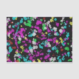Neon Paint Splatters on Black Background Tissue Paper