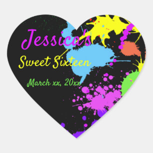 Neon Paint Sweet Sixteen, Bat Mitzvah, Custom Heart Sticker