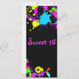Neon Paint, Sweet Sixteen, Bat Mitzvah, Invitation