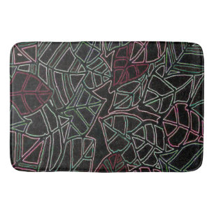 Neon Palm Leaves Pop Art on Black Bath Mat