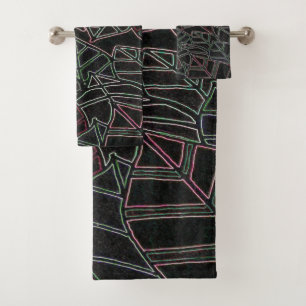 Neon Palm Leaves Pop Art on Black Bath Towel Set