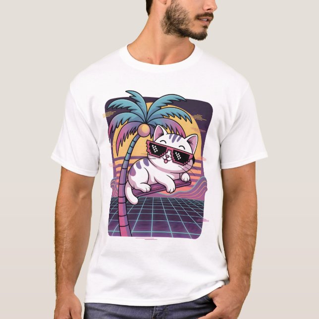 Neon Palm Lounge Cat T-Shirt (Front)