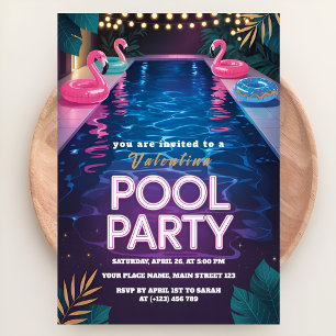 Neon Palm Springs Pool Party Birthday Invitation