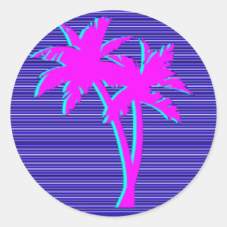 Neon Palm Tree Classic Round Sticker