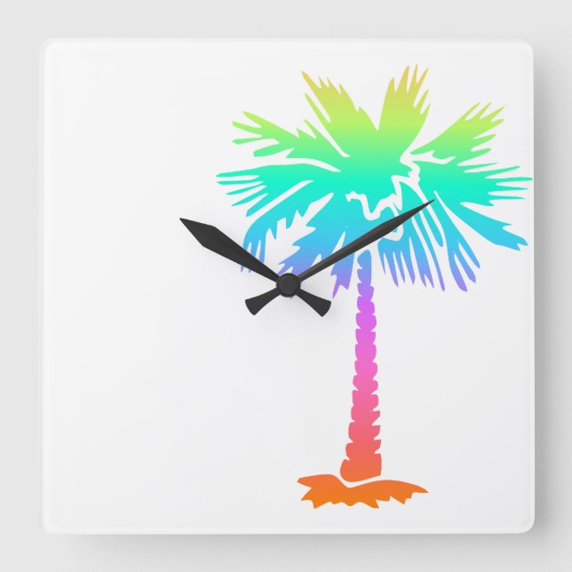 neon palm tree tropical summer colourful square wall clock (Front)