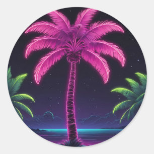 Neon Palm Tree with Retro Vibes and Tropical Glow Classic Round Sticker