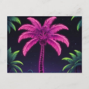 Neon Palm Tree with Retro Vibes and Tropical Glow Postcard
