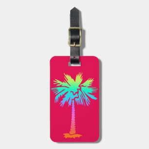 neon palm tropical summer bright colourful pink luggage tag