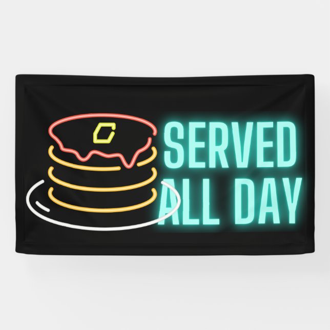 Neon Pancakes Served All Day Outdoor Banner (Horizontal)