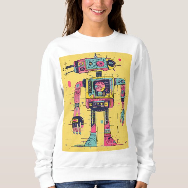 Neon Panelbot – Pop-Tech Robot Illustration Sweats Sweatshirt (Front)