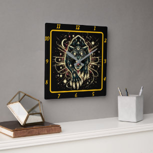 Neon Panther Prowl Timepiece Glow Square Wall Clock