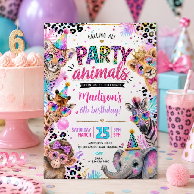 Neon Party Animals Birthday  Invitation (Creator Uploaded)