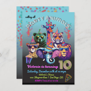 Neon Party Animals Birthday Party Invitation