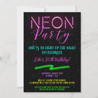 Neon Party Invitations, Neon Invitations