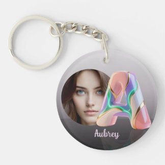 Neon Pastel Sculptural 3D Letter A personal photo Key Ring