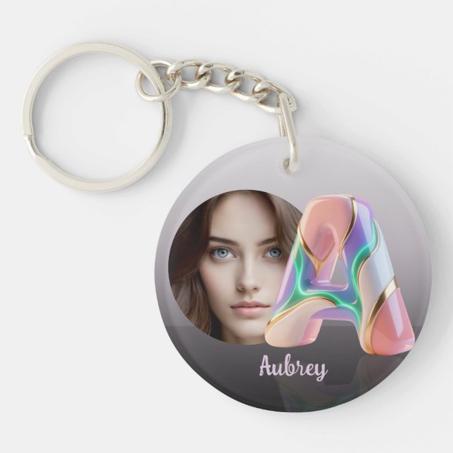 Neon Pastel Sculptural 3D Letter A personal photo Key Ring (Front)