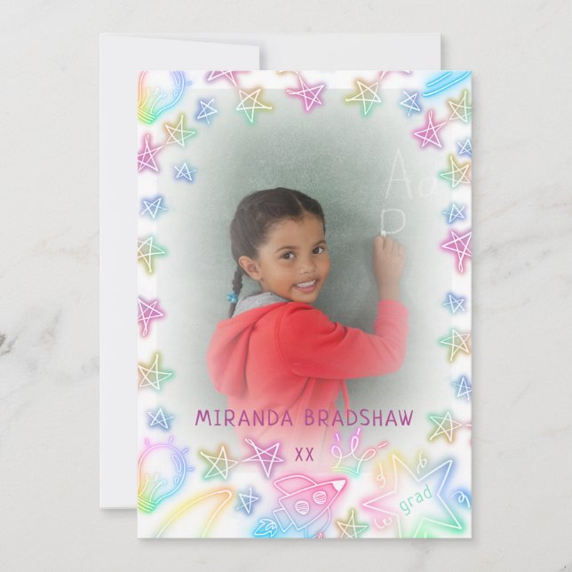 Neon Pastel Stars Galaxy Kids Graduation Photo Ann Announcement (Front)
