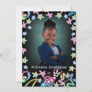 Neon Pastel Stars Galaxy Kids Graduation Photo Announcement