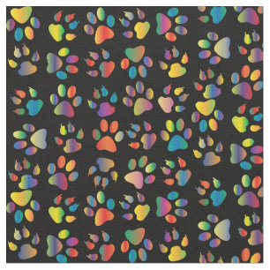 Neon Paw Print on Black Fabric