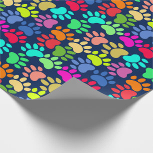 Neon Paw Print Wrapping Paper