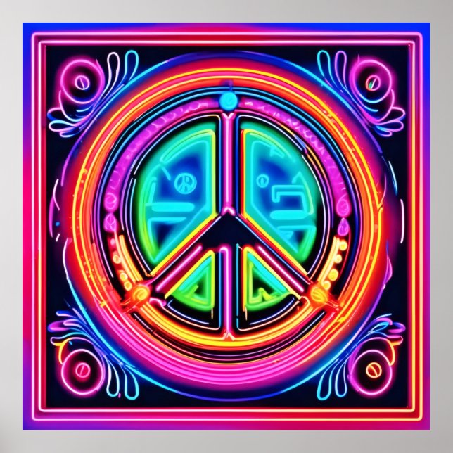 Neon Peace Mandala Poster (Front)