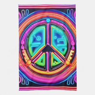 Neon Peace Mandala Tea Towel