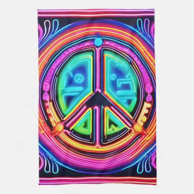 Neon Peace Mandala Tea Towel (Vertical)