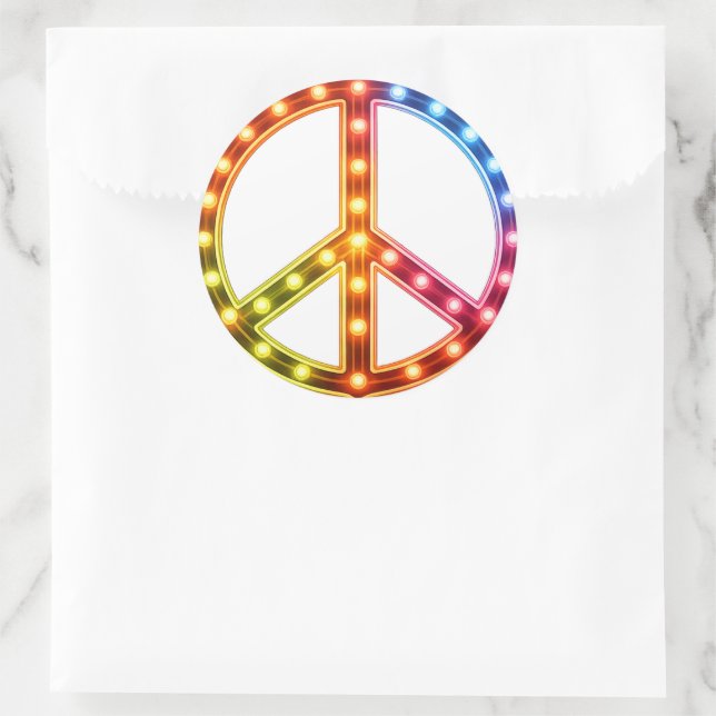 Neon Peace Sign Classic Round Sticker (Bag)