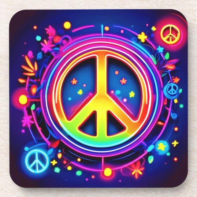 Neon Peace Symbol Art Coaster (Front)