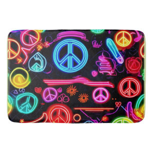 Neon Peace Symbol Patterns Bath Mat