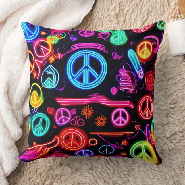 Neon Peace Symbol Patterns Cushion (Blanket)