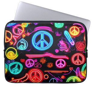 Neon Peace Symbol Patterns Laptop Sleeve
