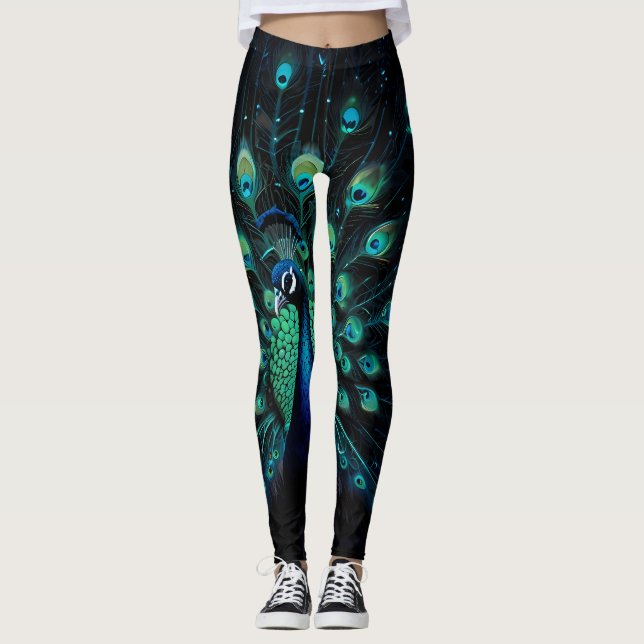 Neon Peacock Elegance Leggings (Front)