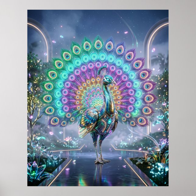 Neon Peacock Hologram Garden Poster (Front)