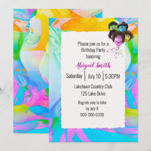 Neon People Balloons Birthday Party  Invitation