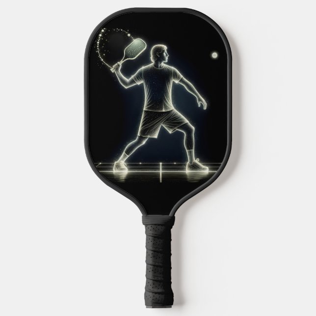 Neon Pickleball Player On Black Paddle (Front)