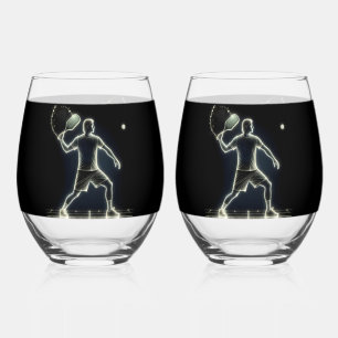 Neon Pickleball Player Stemless Wine Glass