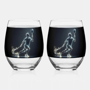 Neon Pickleball Player Stemless Wine Glass
