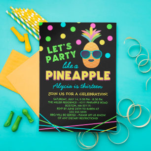 Neon Pineapple Birthday Party Invitation